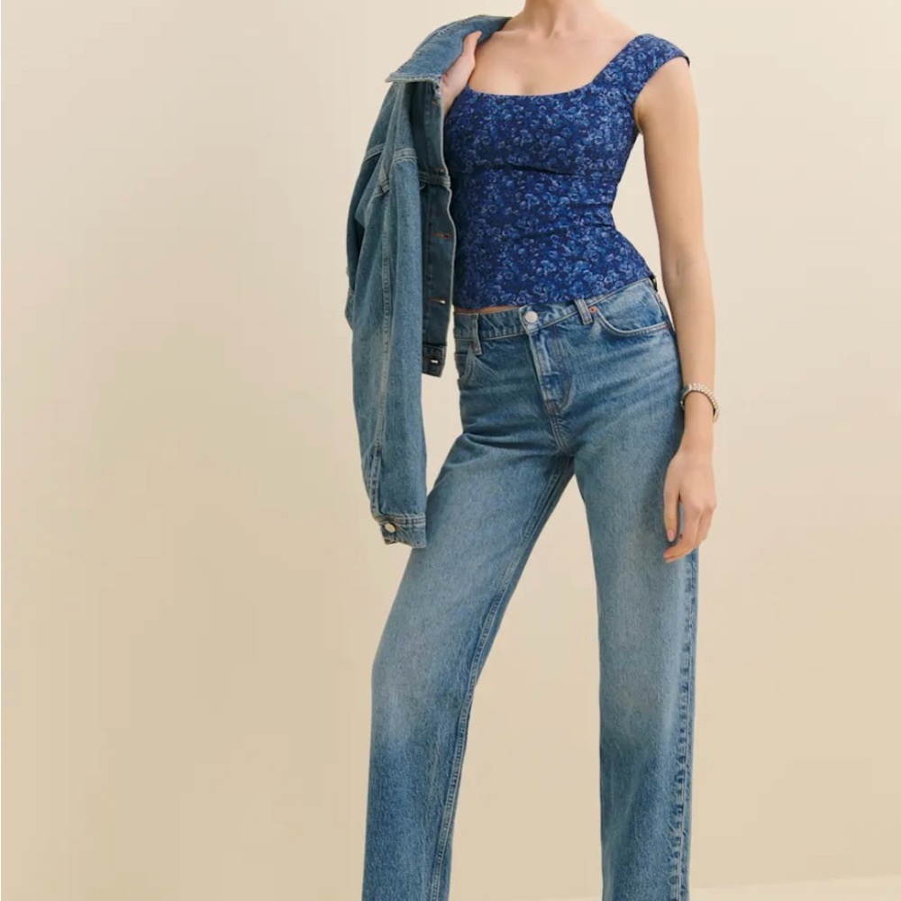Reformation Blue Floral Top
